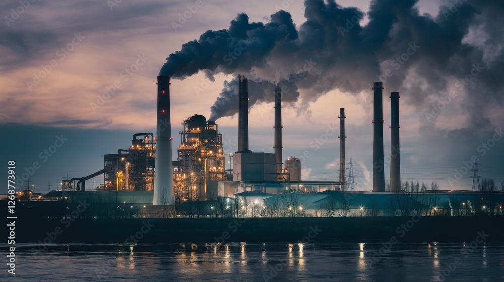 oil refinery at night