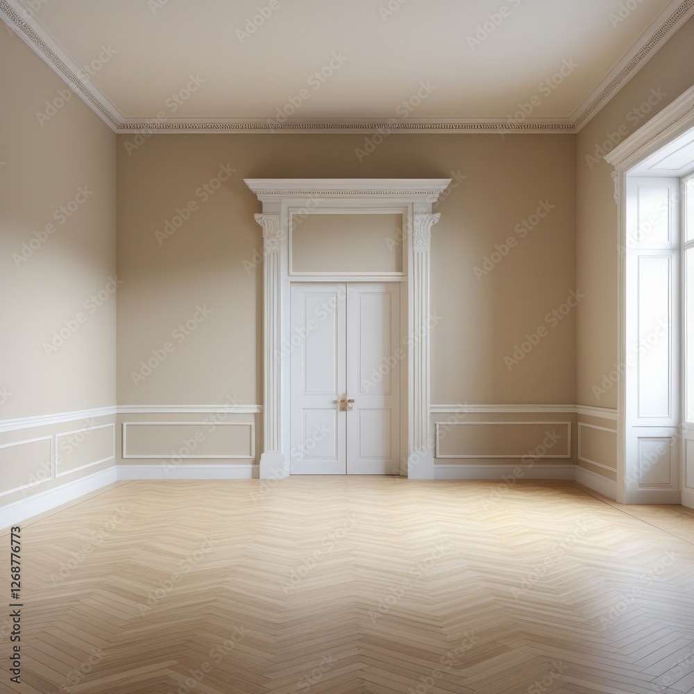 An empty and unfurnished modern living room background with wooden floor An empty and unfurnished modern living room background with wooden floor
