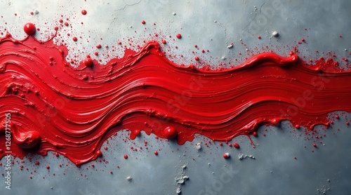 Abstract Crimson Swirl A Visually Striking Textural Study of Rich Red Paint on a Gray Surface