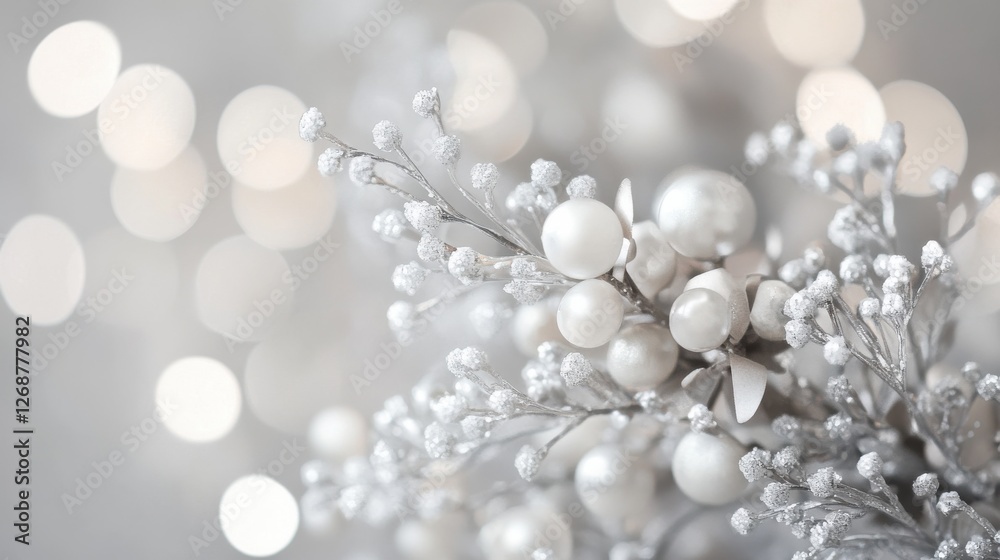 Glowing silver and gray decor featuring elegant branches and ornaments for seasonal celebration Glowing silver and gray decor featuring elegant branches and ornaments for seasonal celebration