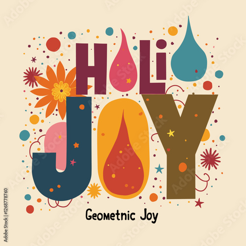 Vectorized Vibrant Holi: Geometric Joyous Celebration - Vibrant Geometric Shapes Illustrating Holi Festival's Exuberance
