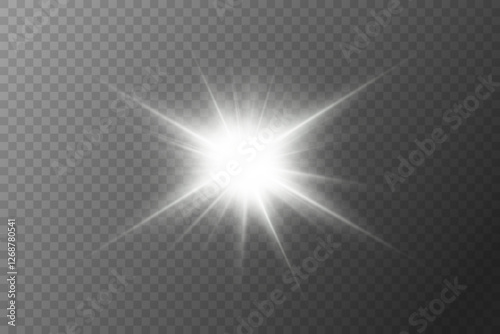 White rays of light, a flash of a bright star. On a transparent background.
