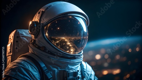 Epic Astronaut Photorealistic Portrait with Reflective Helmet and City Lights Reflection