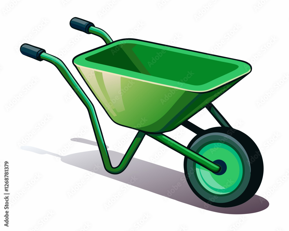 vector of a wheelbarrow, classic green design with a single black rubber wheel, clean white background. vector of a wheelbarrow, classic green design with a single black rubber wheel, clean white background.