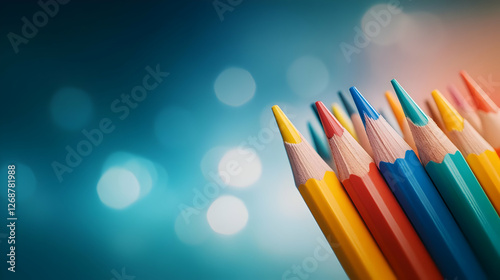 A vibrant array of colored pencils arranged against a soft bokeh background.