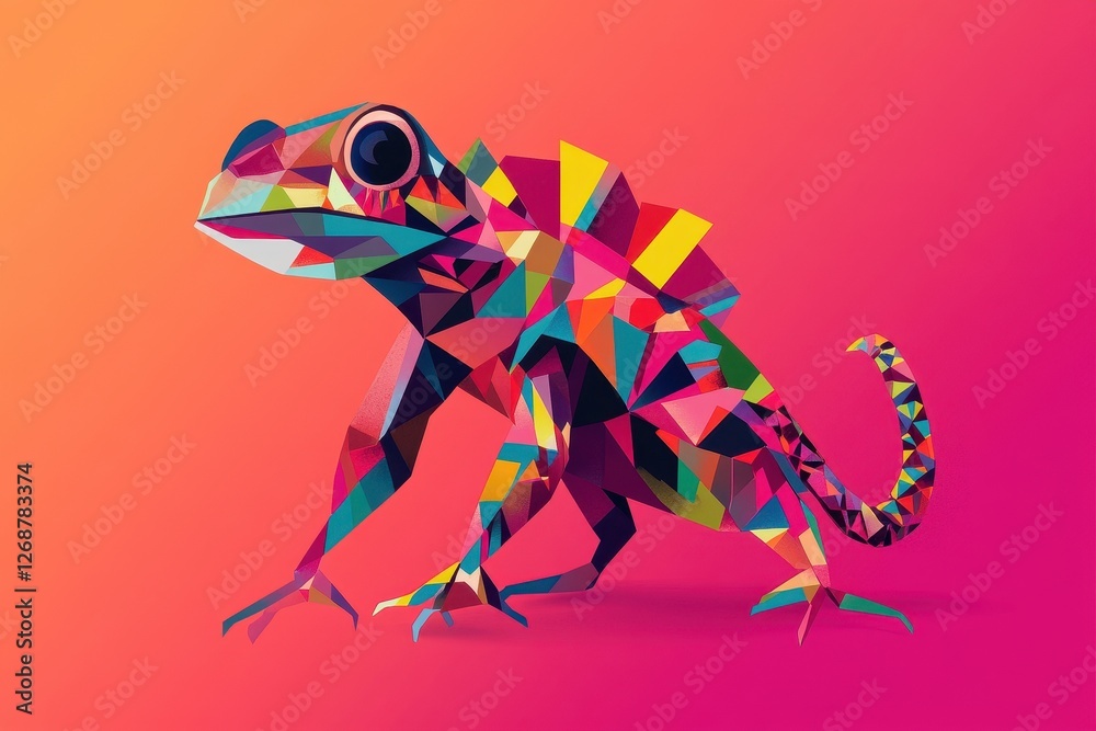 Fototapeta premium Geometric polygonal design of a vibrant colored chameleon illustration