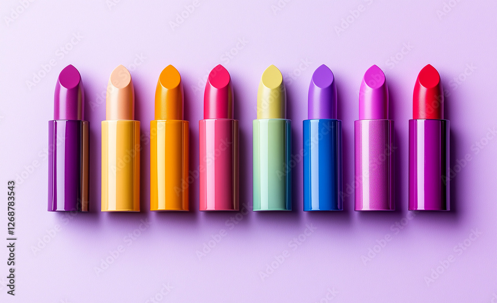 collection of colorful lipsticks arranged in row, makeup glamour concept. collection of colorful lipsticks arranged in row, makeup glamour concept.