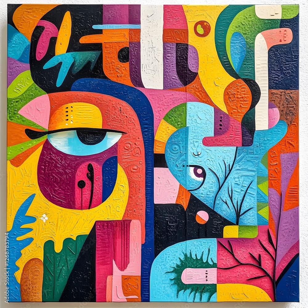 Naklejka premium image of a mural painting on canvas in vibrant tropic