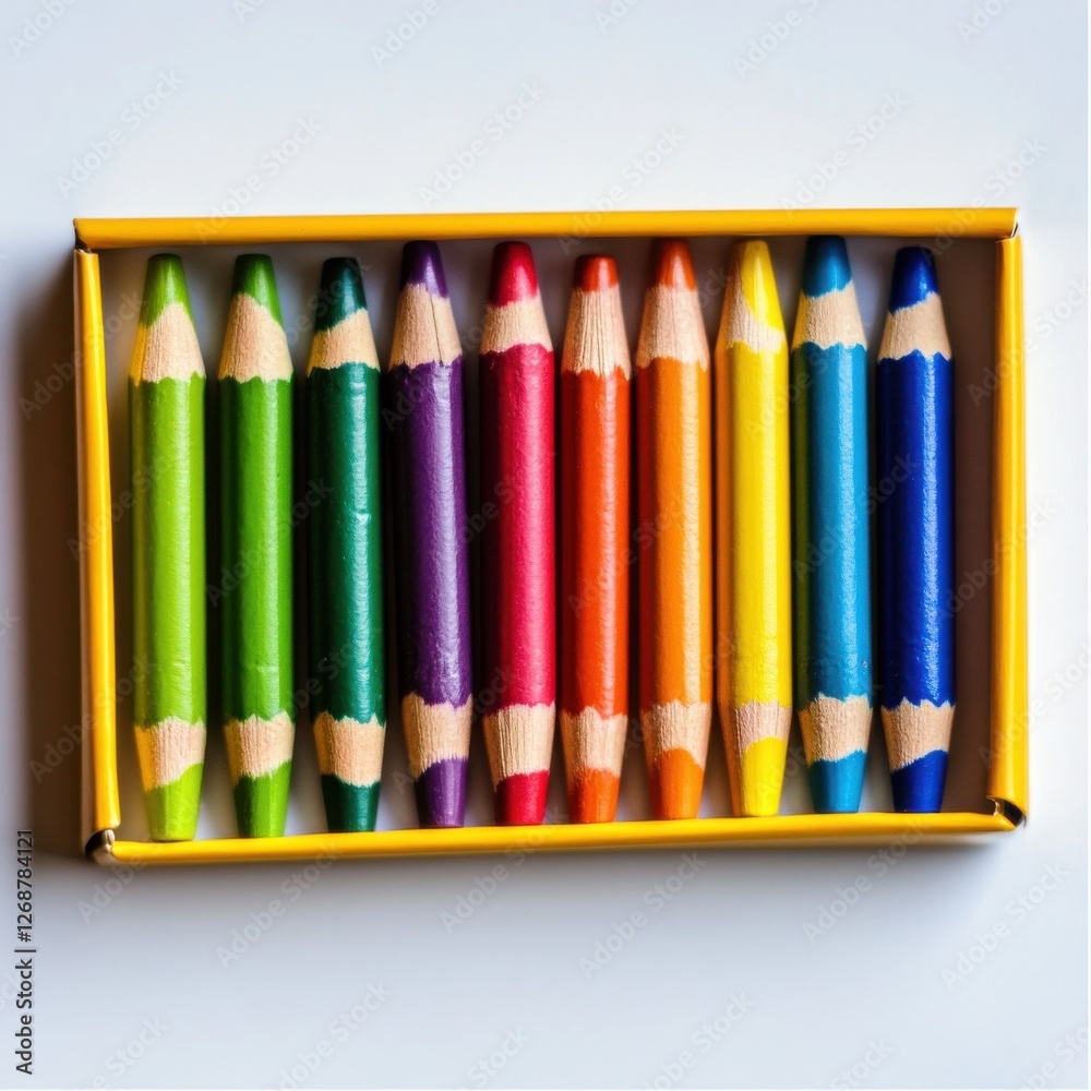 Fototapeta premium Colorful collection of crayons arranged neatly in a small box ready for creative projects