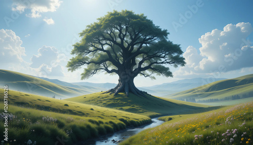 Dreamy Meadow with an Ancient Enchanted Tree