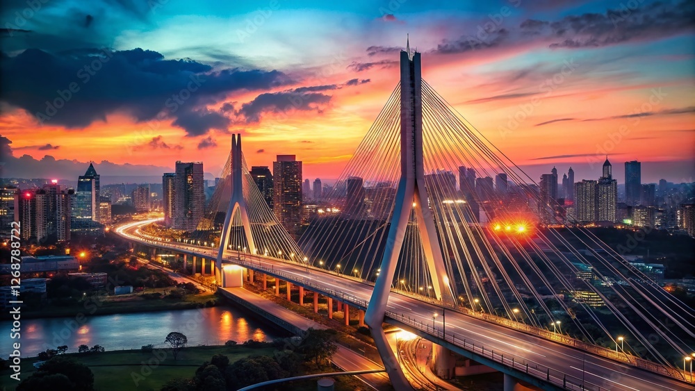 Fototapeta premium Aerial View of a Cable-Stayed Bridge in Sao Paulo, Brazil, South America