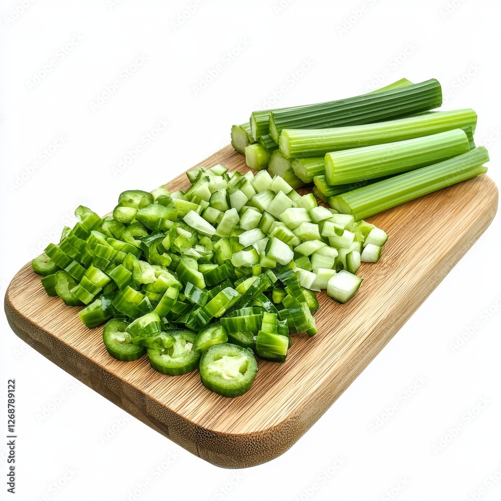 Freshly Chopped Green Vegetables on Wooden Cutting Board for Healthy Cooking and Nutrition Preparation Freshly Chopped Green Vegetables on Wooden Cutting Board for Healthy Cooking and Nutrition Preparation