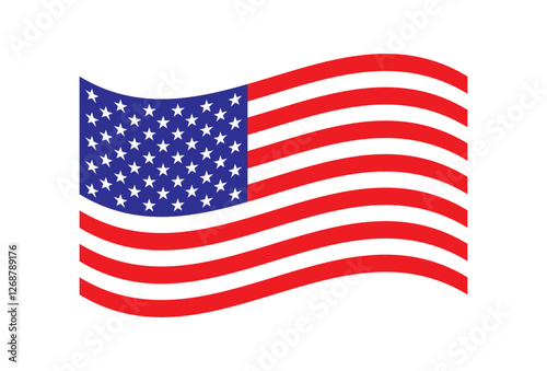 Waving United States of America flag on plain white isolated background. Vector Illustration