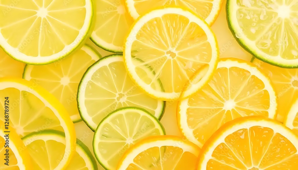 Assorted sliced citrus fruits including lemons and limes Assorted sliced citrus fruits including lemons and limes
