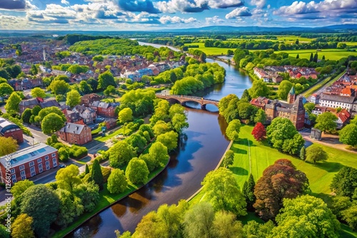 Aerial View of Chester, Grosvenor Park & River Dee: A Stunning Panoramic