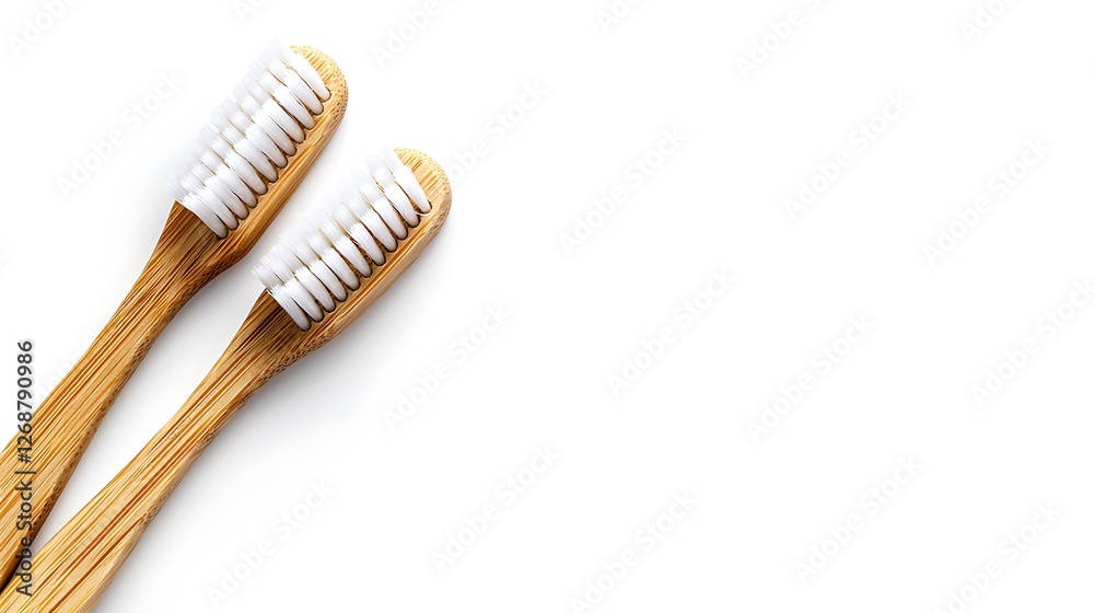 Natural Bamboo Toothbrushes on White Background for Eco-Friendly Living Natural Bamboo Toothbrushes on White Background for Eco-Friendly Living