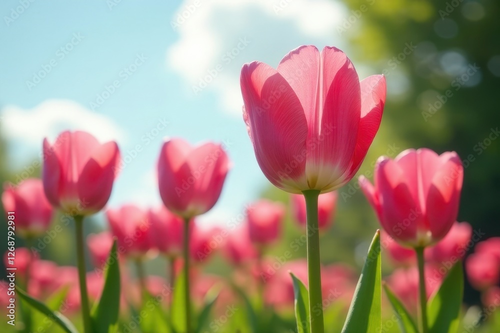 Vibrant Pink Tulips Basking in Sunlight, a Delicate Floral Display of Springtime Beauty Vibrant Pink Tulips Basking in Sunlight, a Delicate Floral Display of Springtime Beauty