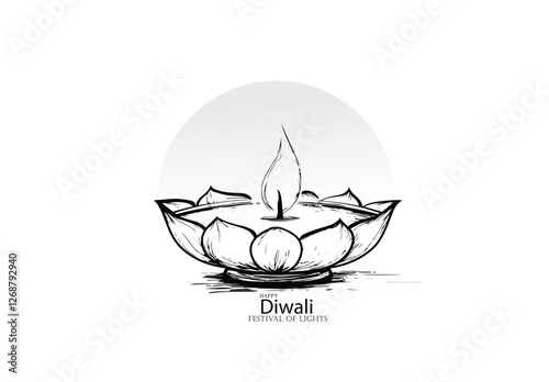 Happy Diwali. graphic of Diya lantern. Indian festival of lights.