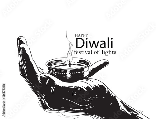 Happy Diwali. graphic of Diya lantern. Indian festival of lights.