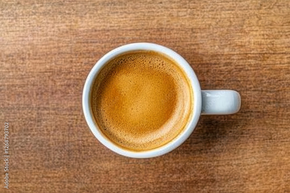 Espresso in White Cup on Wooden Table Espresso in White Cup on Wooden Table