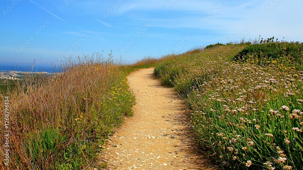 Serene Coastal Path Wildflowers Summer Day Serene Coastal Path Wildflowers Summer Day