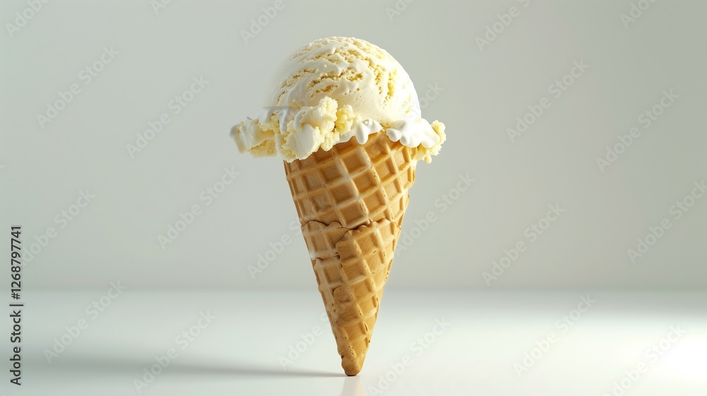 A delicate scoop of authentic Italian gelato in a waffle cone, placed on a white surface with a clean white background in ultra-HD quality. A delicate scoop of authentic Italian gelato in a waffle cone, placed on a white surface with a clean white background in ultra-HD quality.