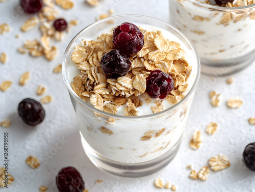 Muesli with berries breakfast presentation photo