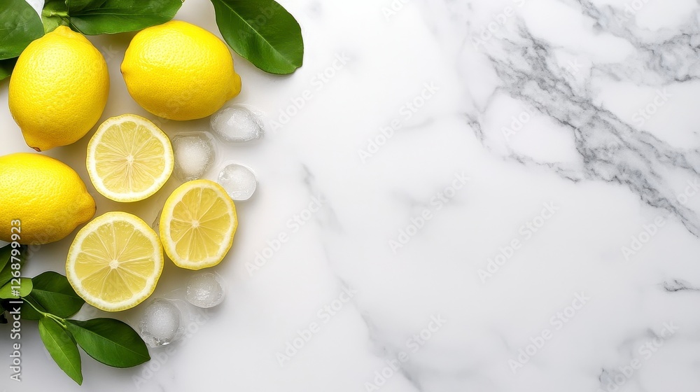 Lemons Ice Cubes Marble Background Lemons Ice Cubes Marble Background