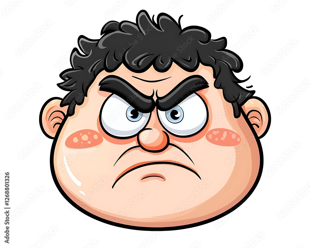 Obraz premium Cartoon Character with Anger Expression and Messy Black Hair