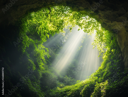 sun shining through the forest