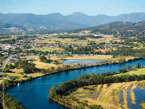 Scenic Aerial View of Huon River in Huonville, Tasmania - Drone Photography