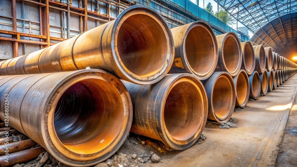 Large iron sewer pipes for underground infrastructure , construction, urban, construction, urban Large iron sewer pipes for underground infrastructure , construction, urban, construction, urban