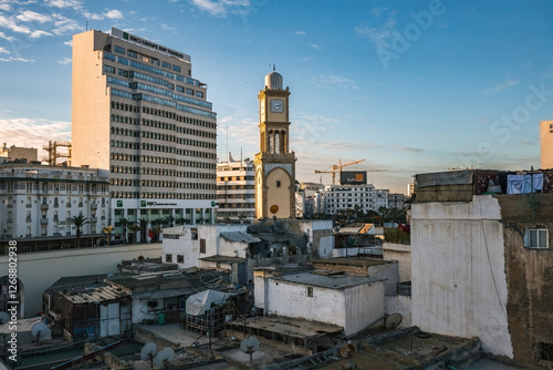 Aerial view of Casablanca old town Medina picture from the roof top cafe Morocco