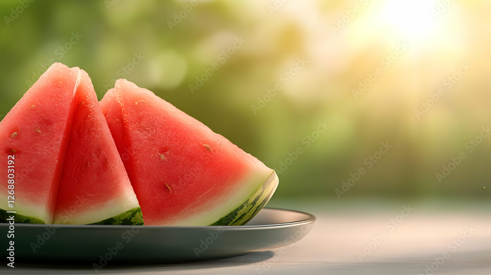 Fresh watermelon slices on a plate, perfect for summer refreshment and healthy snacking. Fresh watermelon slices on a plate, perfect for summer refreshment and healthy snacking.