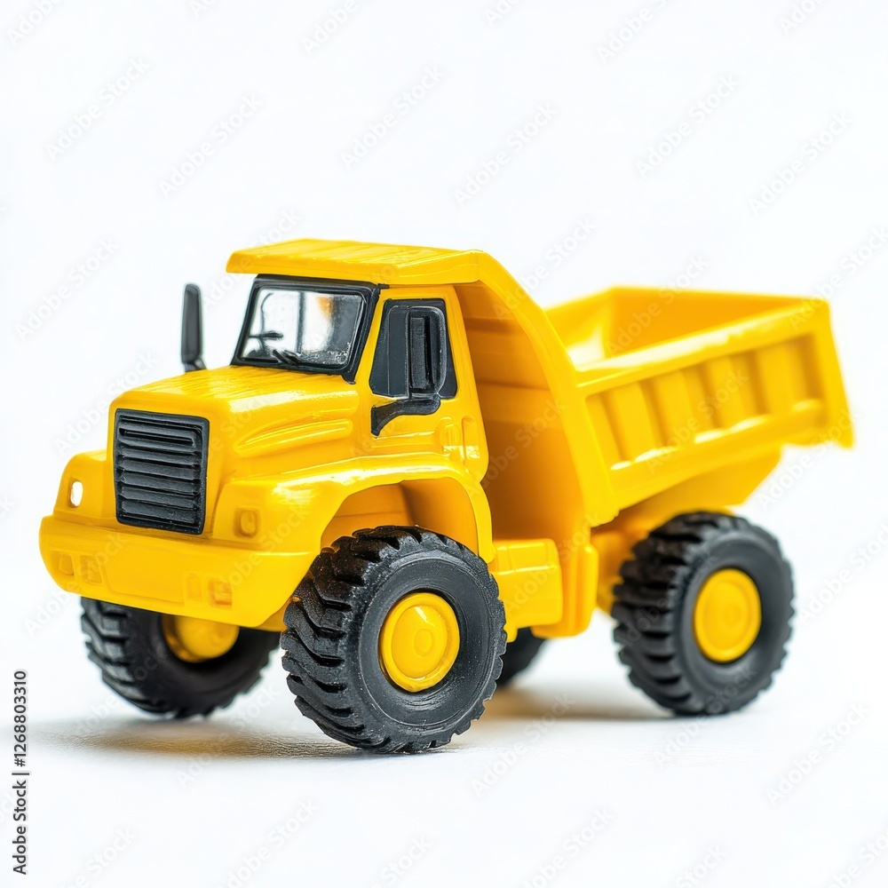 Bright yellow detailed toy dump truck designed for imaginative play and construction fun for children Bright yellow detailed toy dump truck designed for imaginative play and construction fun for children