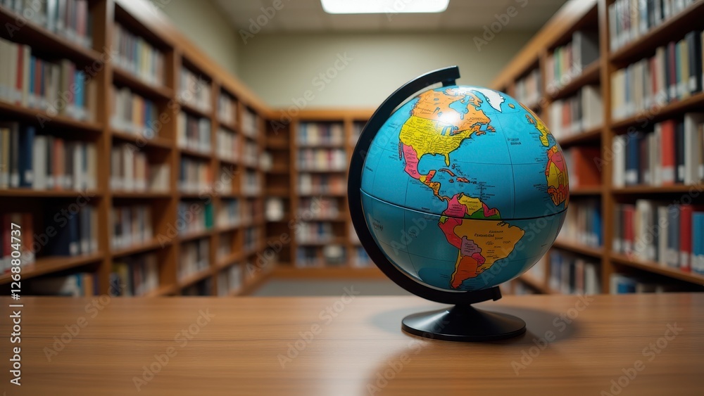 Parent with questions, Library with a globe featuring a superimposed question mark. Photorealistic. Parent with questions, Library with a globe featuring a superimposed question mark. Photorealistic.