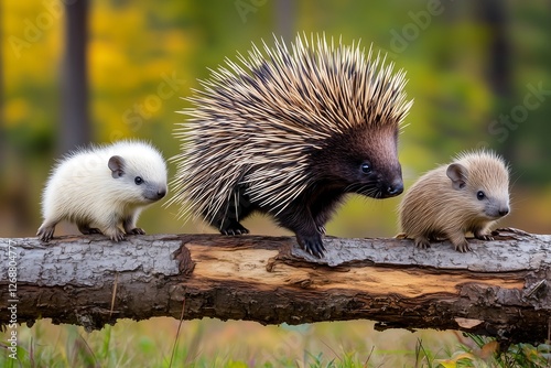 Porcupines and hedgehogs in nature forest habitat wildlife photography close-up perspective photo