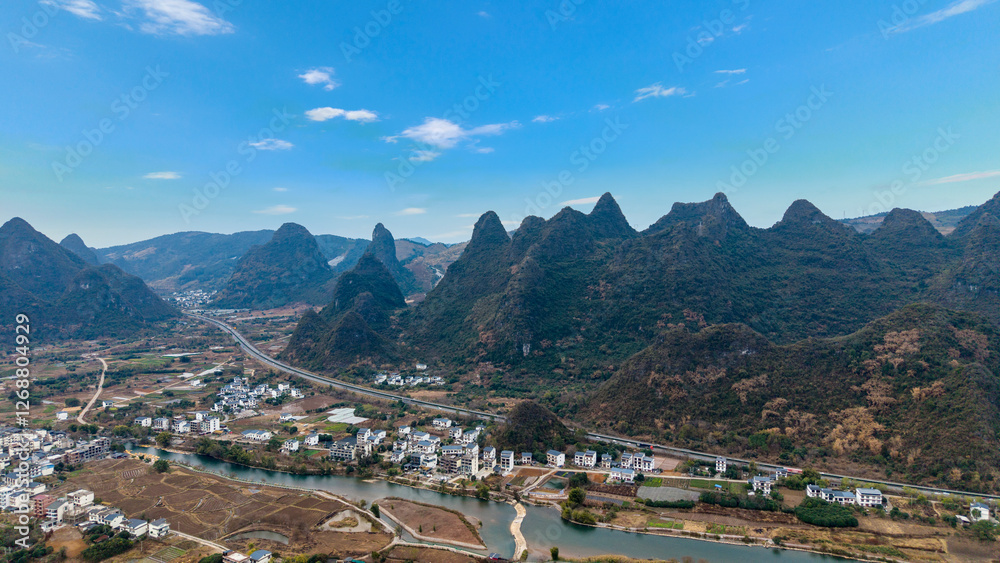 Aerial photography of the scenery of Guilin and Yangshuo in China
