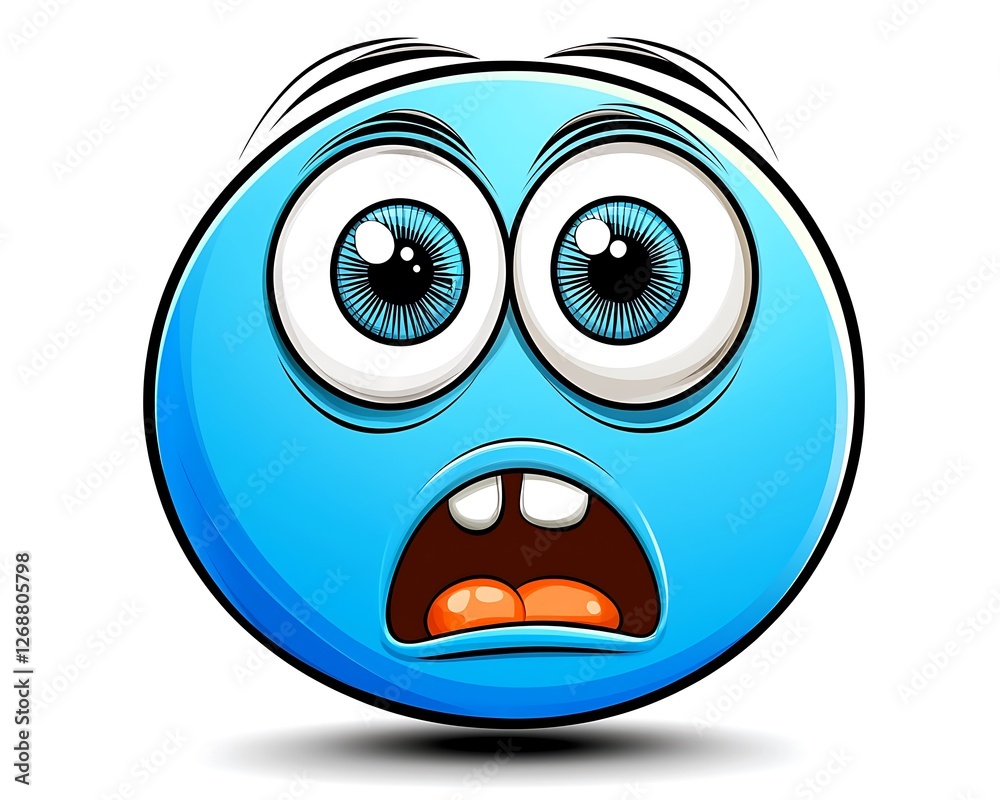 Cartoon Scared Blue Face with Wide Eyes and Open Mouth Expression Cartoon Scared Blue Face with Wide Eyes and Open Mouth Expression