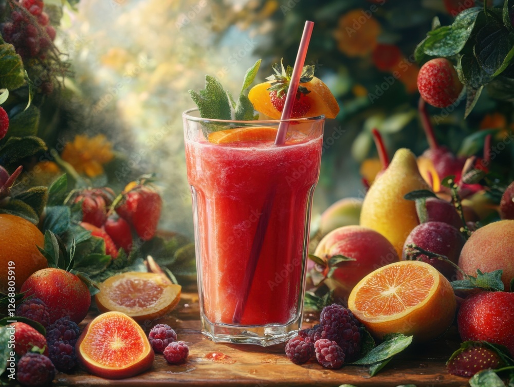A homemade juice served with a reusable straw, sustainable living theme, eco-friendly elements, fresh fruits surrounding the glass, ultra-detailed realism A homemade juice served with a reusable straw, sustainable living theme, eco-friendly elements, fresh fruits surrounding the glass, ultra-detailed realism