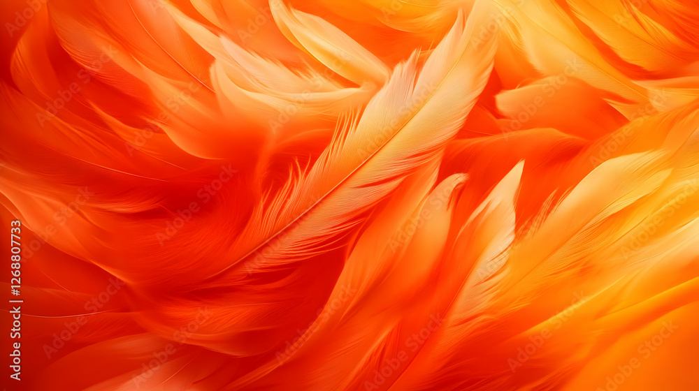 Vibrant orange feathers create a dynamic and energetic abstract art background.