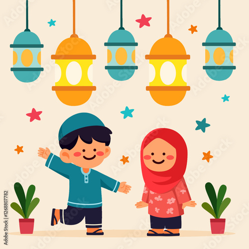 Watercolor ramadhan kareem happy eid mubarak kids illustration