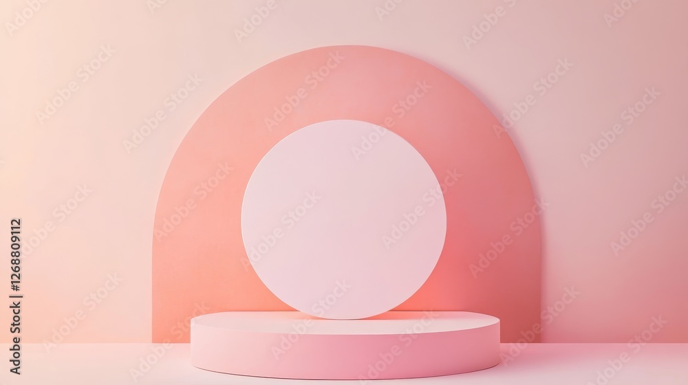 Minimalist gradient design featuring pastel pink shapes on a simple platform Minimalist gradient design featuring pastel pink shapes on a simple platform