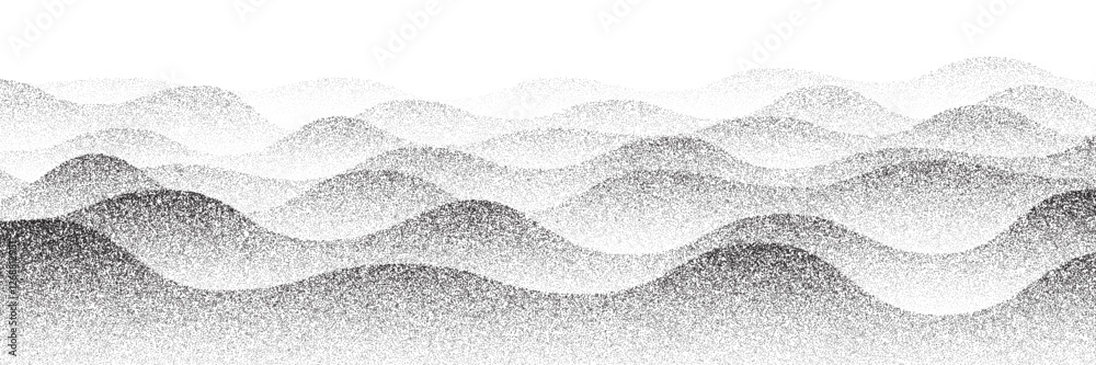 Noise grain abstract background with rolling hills wave pattern in halftone gradient with grunge effect. Vector noise grain background with wavy grainy gradation pattern of sand dust texture