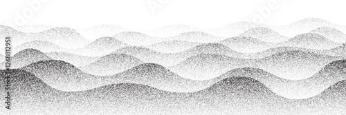 Noise grain abstract background with rolling hills wave pattern in halftone gradient with grunge effect. Vector noise grain background with wavy grainy gradation pattern of sand dust texture photo