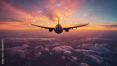 Airplane inflight WiFi sunset cloudscape travel
