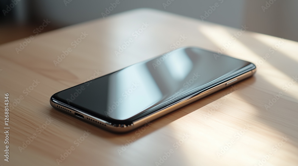 Smartphone placed on a wooden table illuminated by natural light during the afternoon hours in a cozy indoor setting. Generative AI Smartphone placed on a wooden table illuminated by natural light during the afternoon hours in a cozy indoor setting. Generative AI
