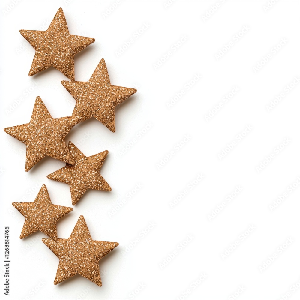 Five glowing stars clustered softly on a plain white background in a serene arrangement of celestial elements Five glowing stars clustered softly on a plain white background in a serene arrangement of celestial elements