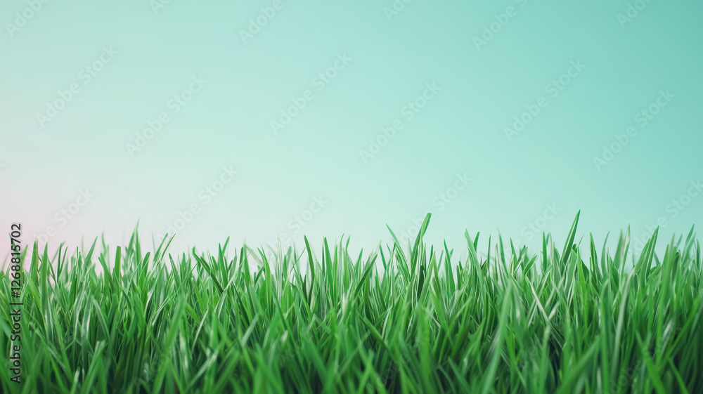 Fototapeta premium A serene view of lush green grass against a soft, gradient background, evoking a sense of calm and natural beauty.