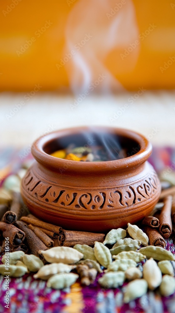 Steaming Spices in Terracotta Bowl Steaming Spices in Terracotta Bowl